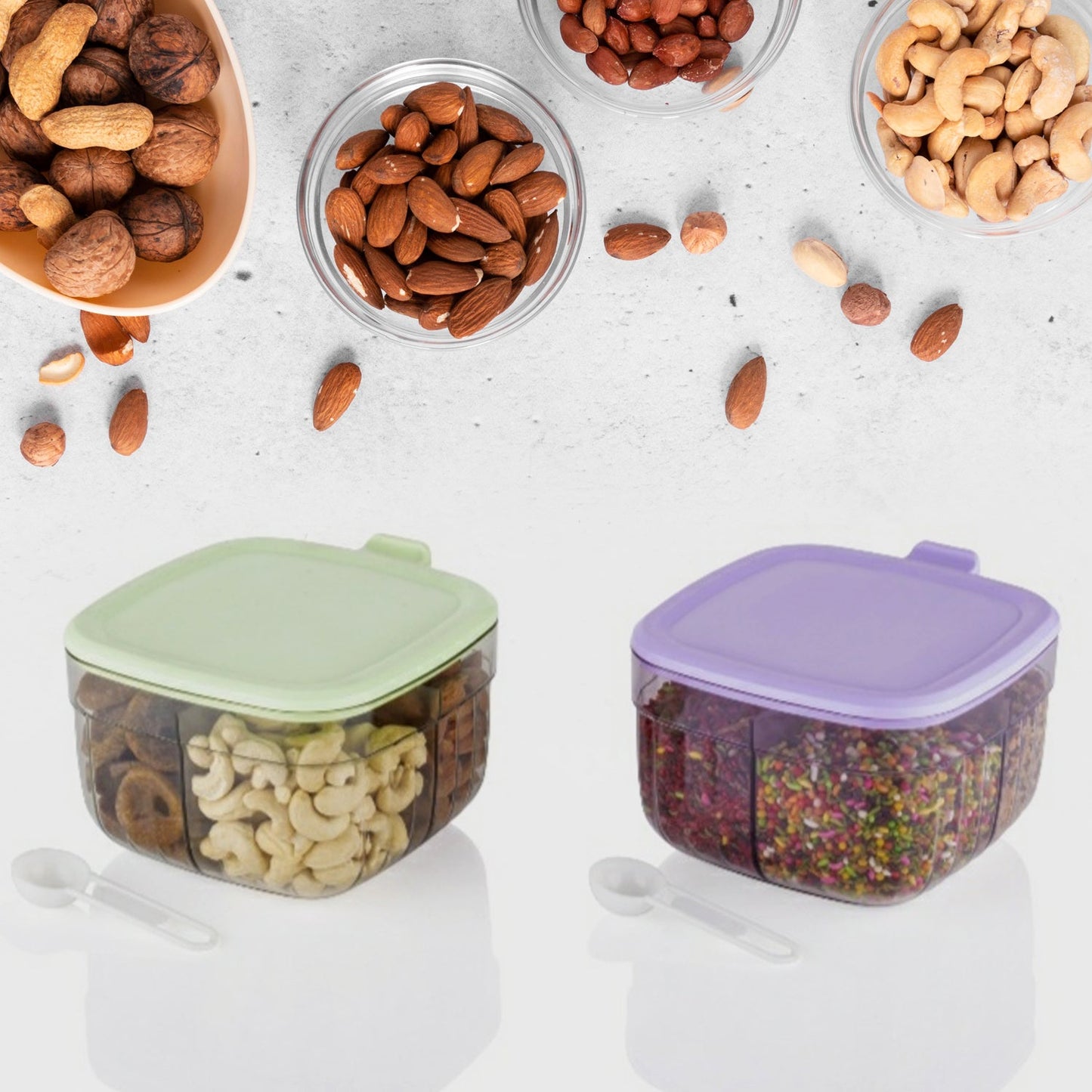 4-Compartment Airtight Food Storage Container (1 Pc): Dry Fruits, Snacks, Spices