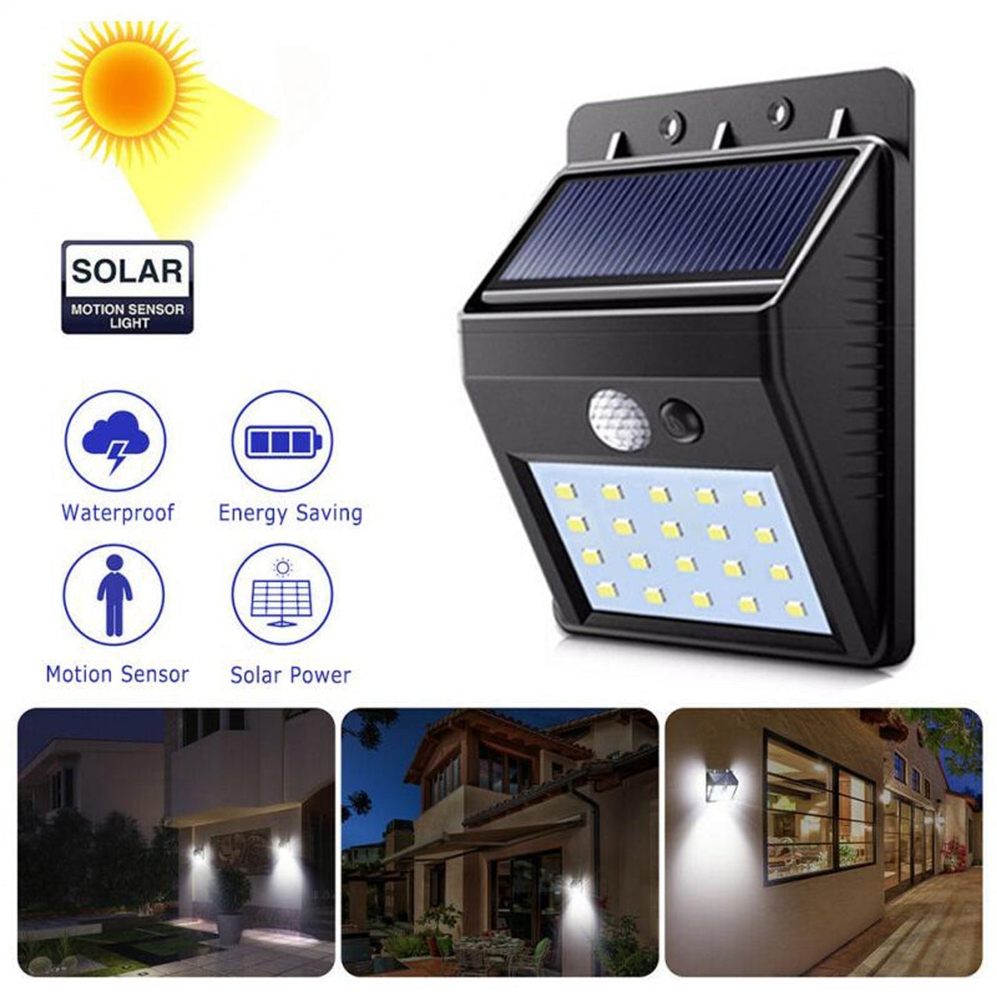 6609 Yellow Solar Wireless Security Motion Sensor LED Night Light for Home Outdoor/Garden Wall. 