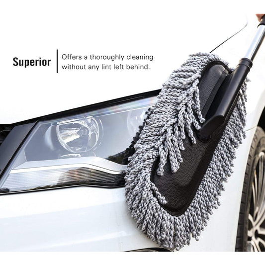 4749 Car Duster, Long Retractable/Soft/Non-Slip/Handle Multipurpose Microfiber Wash Brush Vehicle Interior and Exterior Cleaning Kit with for Car, Boats or Home 