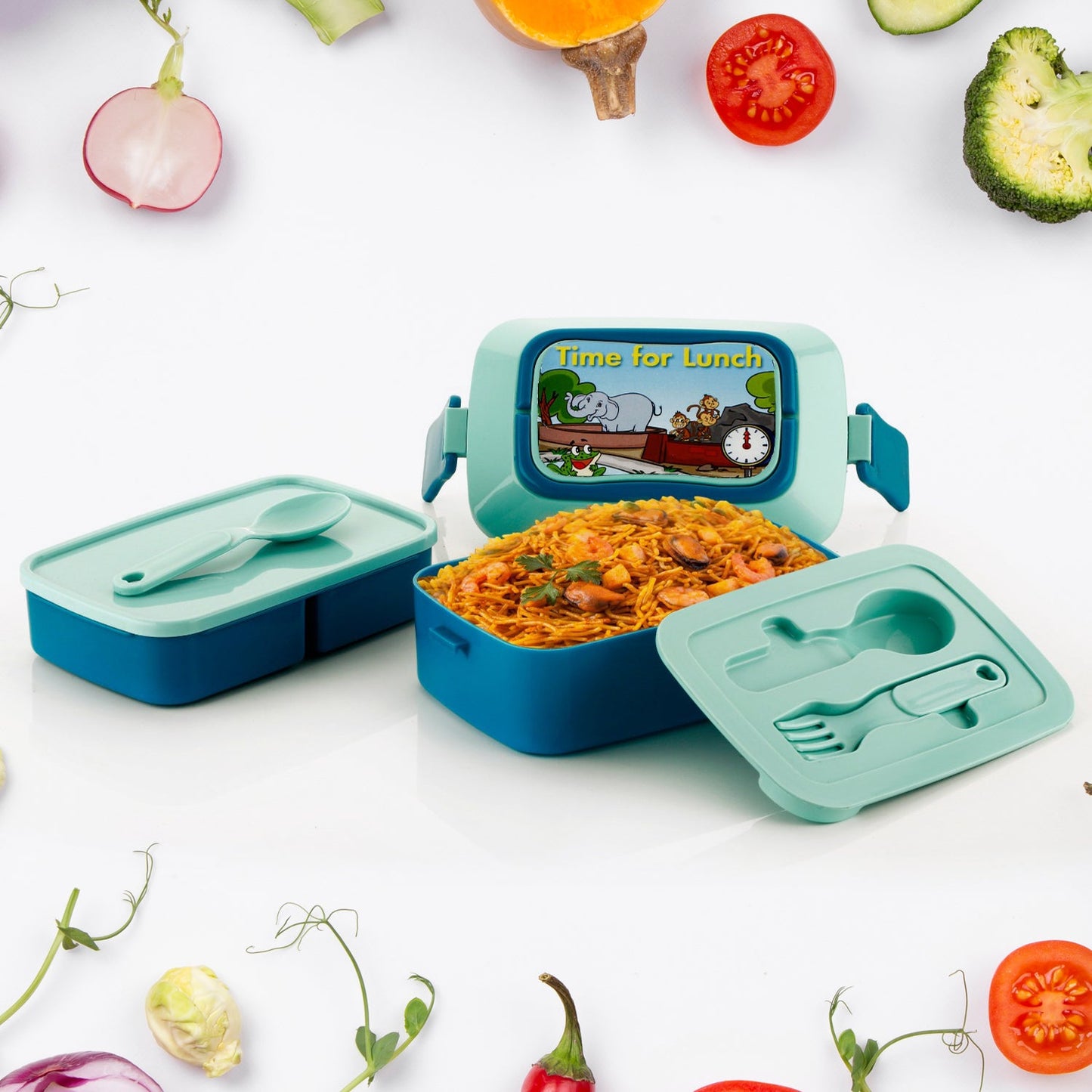 5621 Double Layer Lunch Box Stylish Lid Lunch Box With Fork & Spoon Lunch Box For Children School Lunch Box 