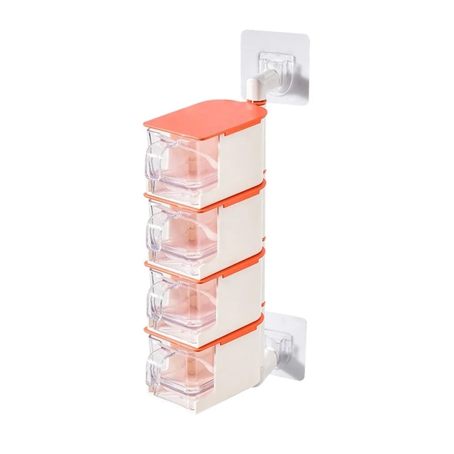 4 Layer Creative Adhesive Wall Hanging Rotary Seasoning Box Condiment Storage Container Kitchen with Spoon Pepper Sugar Spice Jar Rack Food