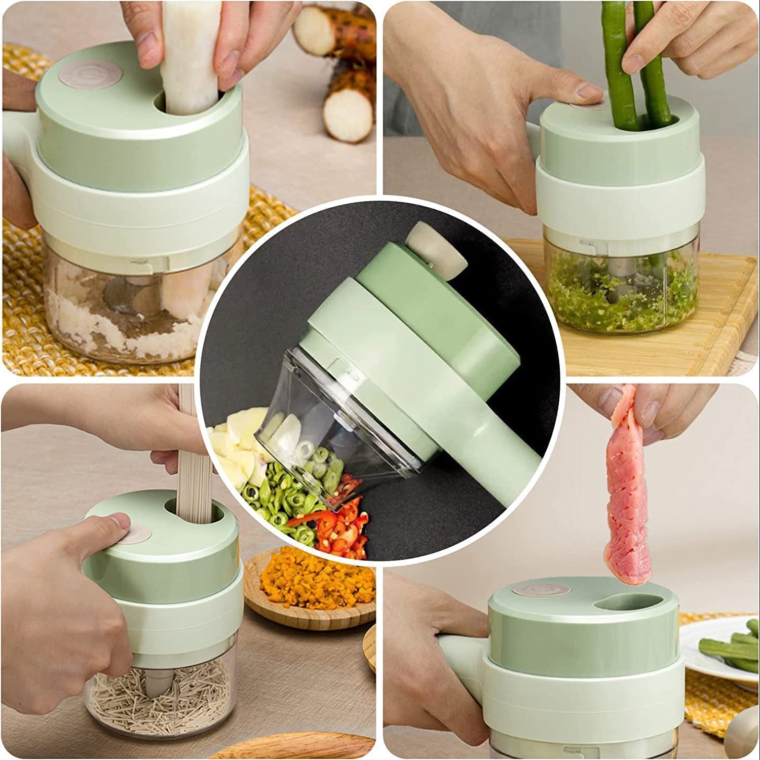 0142 4 in 1 Electric Handheld Cooking Hammer Vegetable Cutter Set Electric Food Chopper Multifunction Vegetable Fruit Slicer 