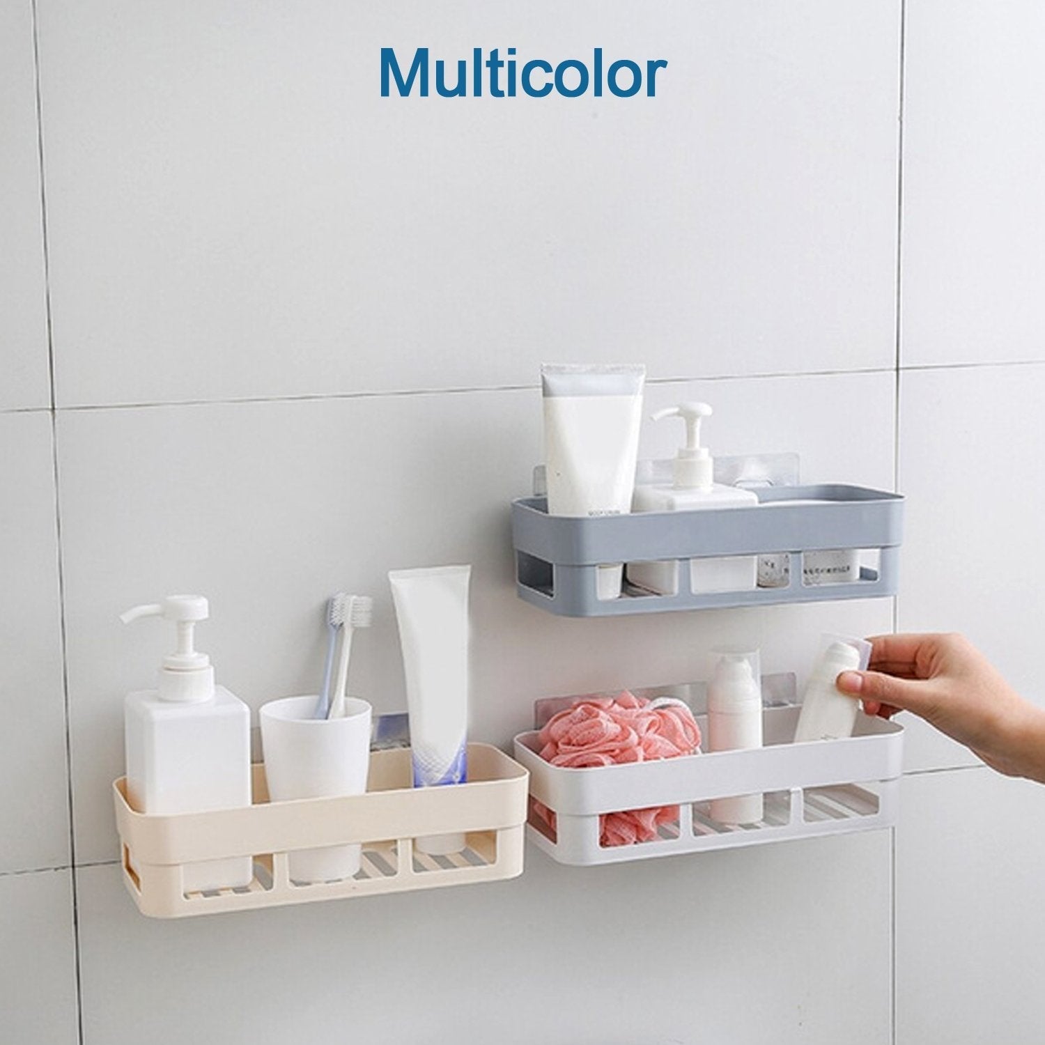 4029 ABS Plastic Shower Corner Caddy Basket Shelf Rack with Wall Mounted Suction Cup for Bathroom Kitchen 