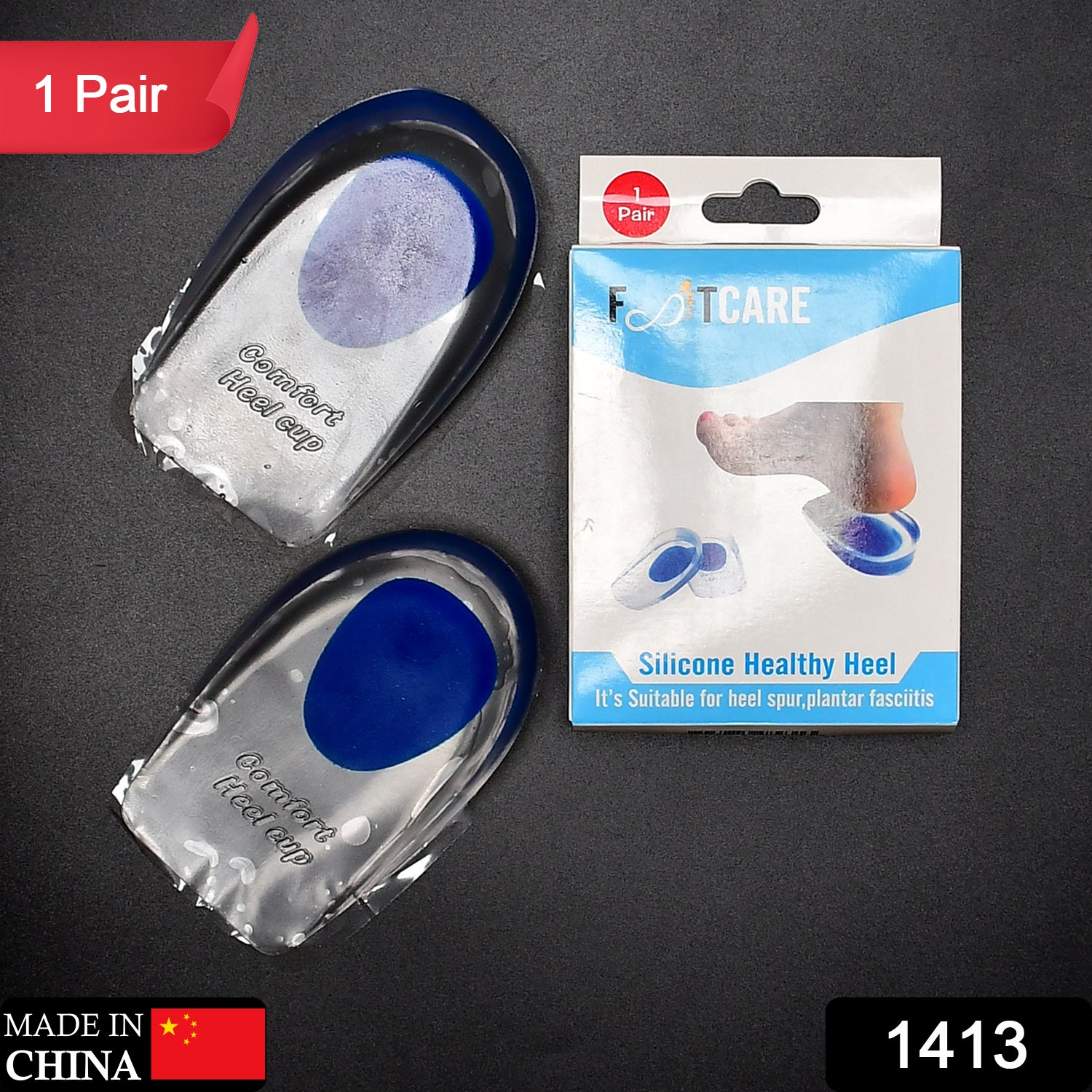 1413 Gel Heel cups Silicon Heel Pad for Heel Ankle Pain 