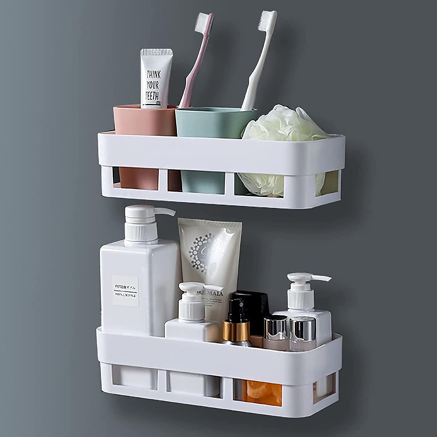 4029 ABS Plastic Shower Corner Caddy Basket Shelf Rack with Wall Mounted Suction Cup for Bathroom Kitchen 