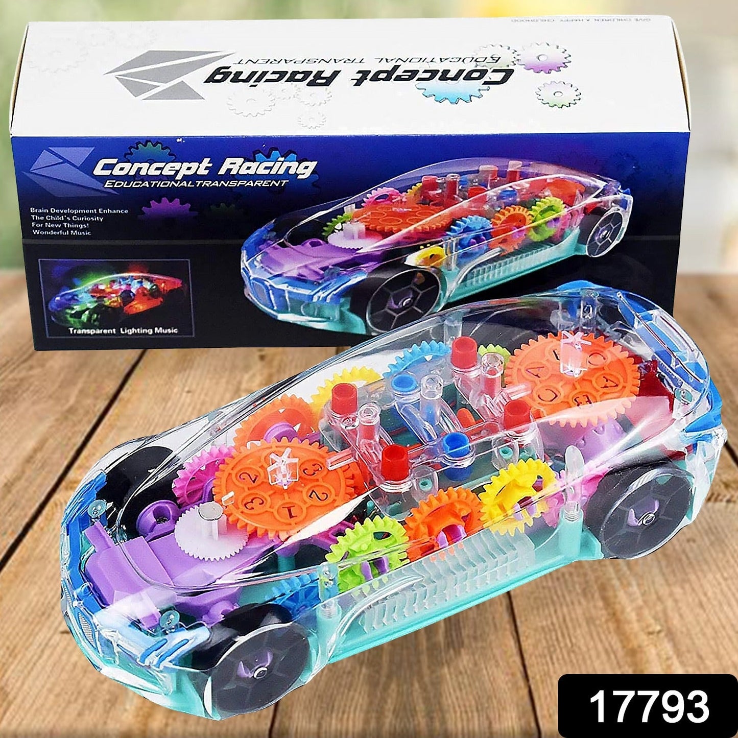 Automatic 360 Degree Rotating Transparent Gear Concept Car with Musical and 3D Flashing Lights Toy for Kids Boys & Girls (Multicolor / Battery Not Included)