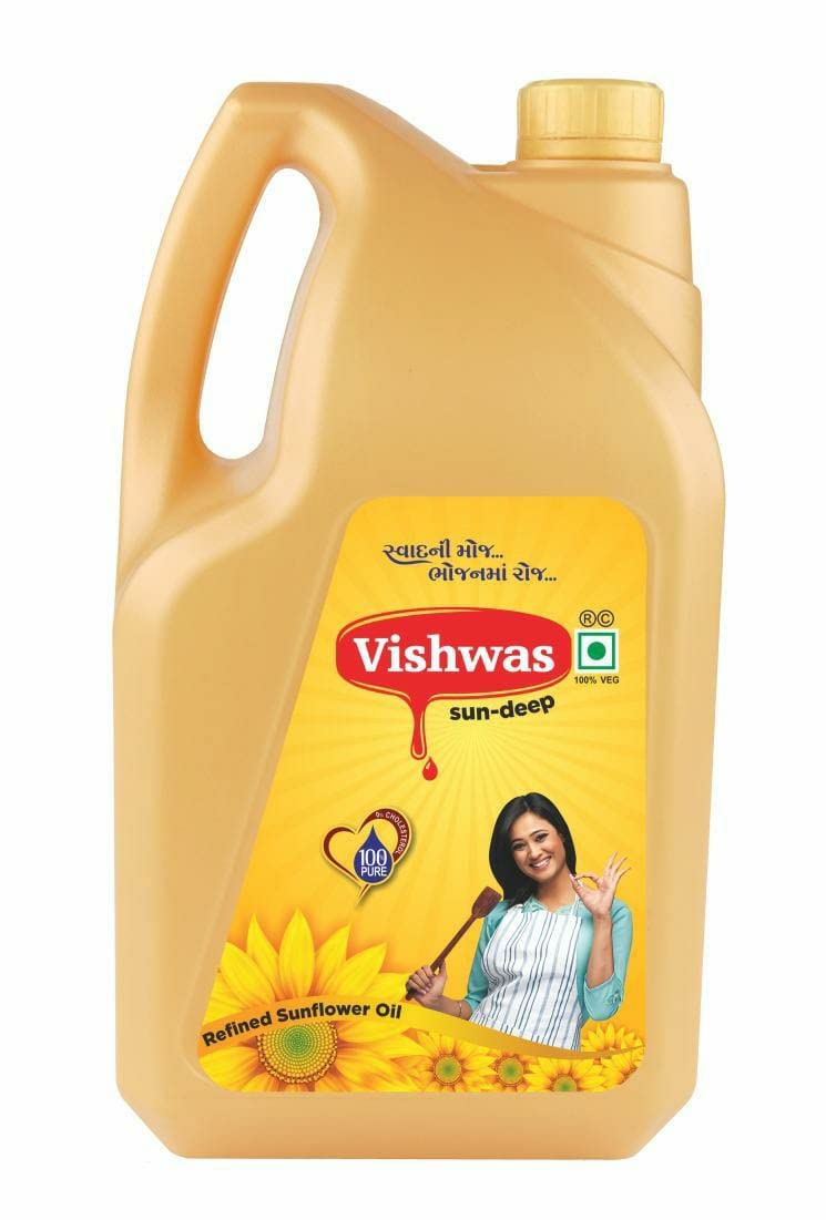 Vishwas Sunflower Oil Jar & Pouch | Refined Sunflower Oil 100% Natural and Pure Sunflower Cooking Oil