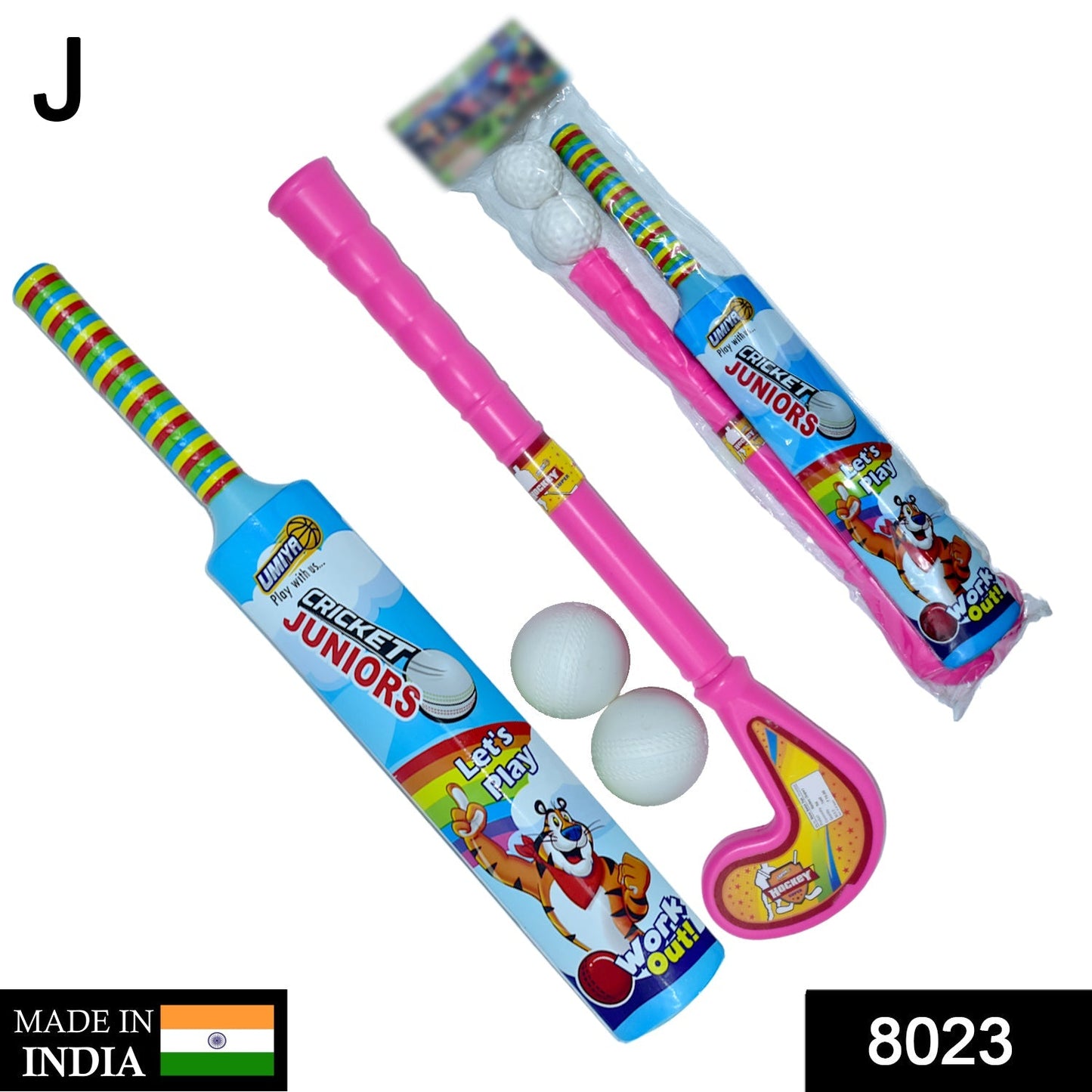 8023 Combo of Light Weight Plastic Bat, Ball & Hockey for Kids 