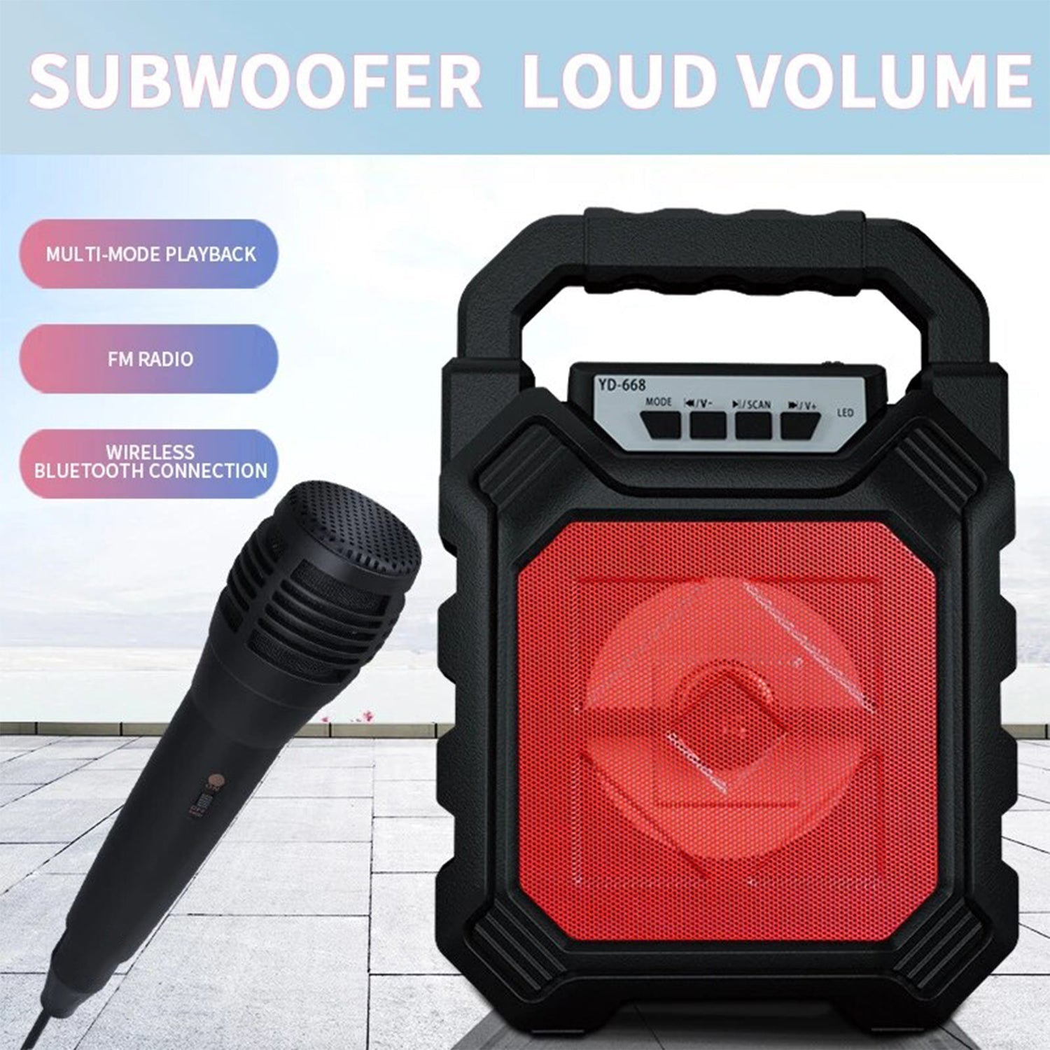 6642 Wireless Bluetooth Portable Boom Box Subwoofer Support Mic Input Outdoor Speaker 5 W Bluetooth Speaker 