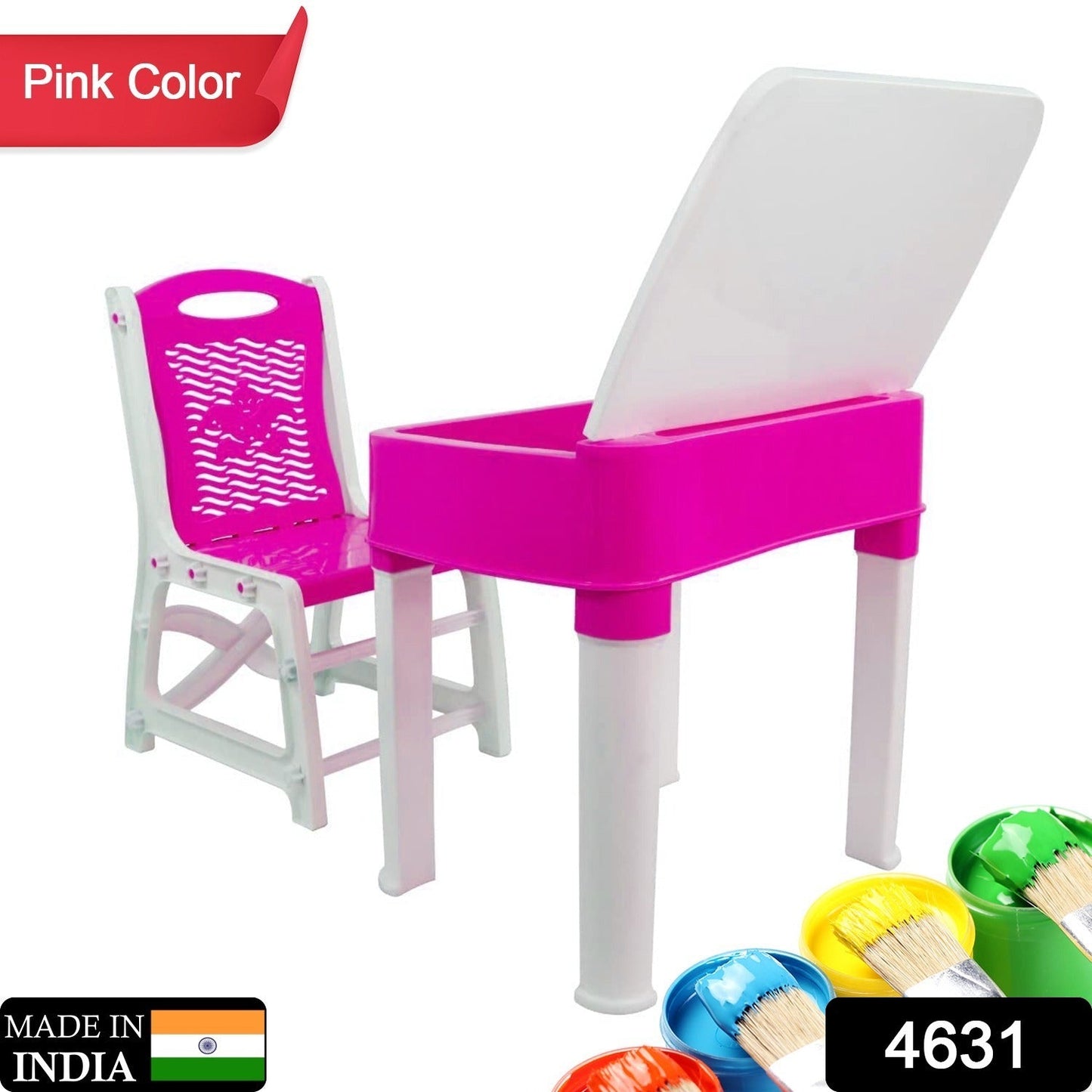 Study Table And Chair Set For Boys And Girls With Small Box Space For Pencils Plastic High Quality Study Table (Pink)