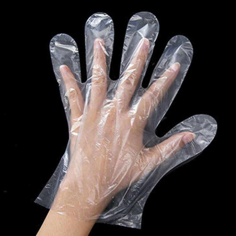 0670 Plastic Transparent Disposable Clear Gloves (White) (100Pc) 