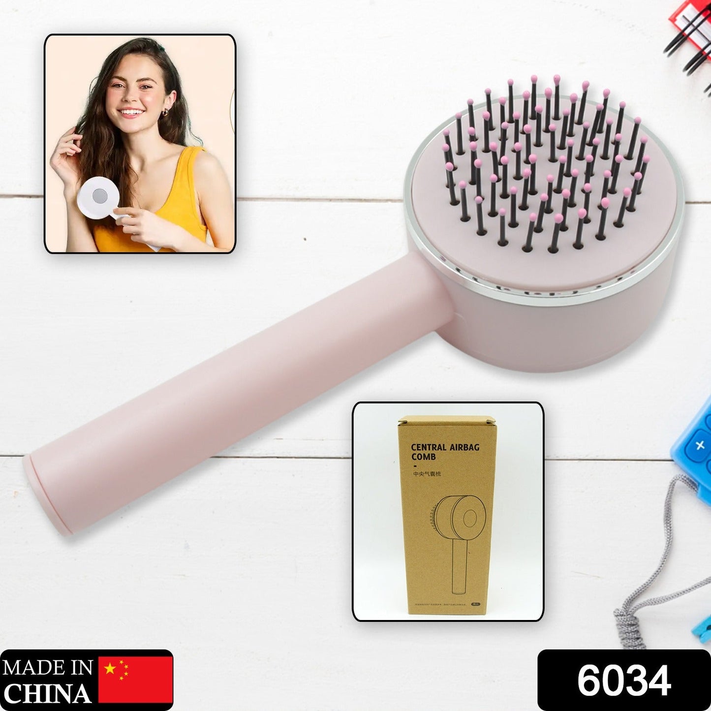 Air Cushion Massage Brush, Airbag Massage Comb with Long Handle, Self-Cleaning Hair Brush, Detangling Anti-Static for All Hair