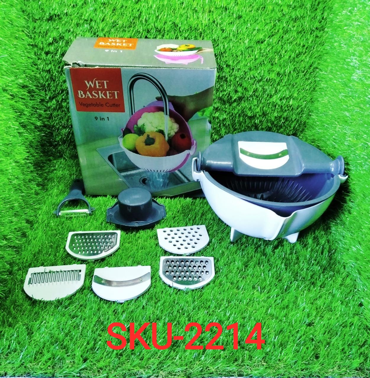 2214 Multifunctional Vegetable Fruits Cutter Shredder with Rotating Drain Basket 